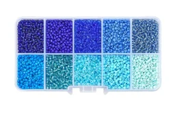 Boite de perles de rocailles - 10 Nuances bleues- 2,5mm - 8500 pcs