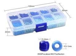 Boite de perles de rocailles - 10 Nuances bleues- 2,5mm - 8500 pcs