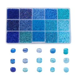 Boite de perles de rocailles - 15 Nuances Bleues - 2,5mm