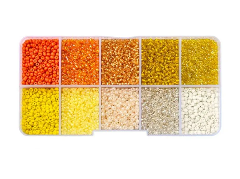 Boite de perles de rocailles - 10 Nuances jaunes orangées - 2,5mm - 8500 pcs