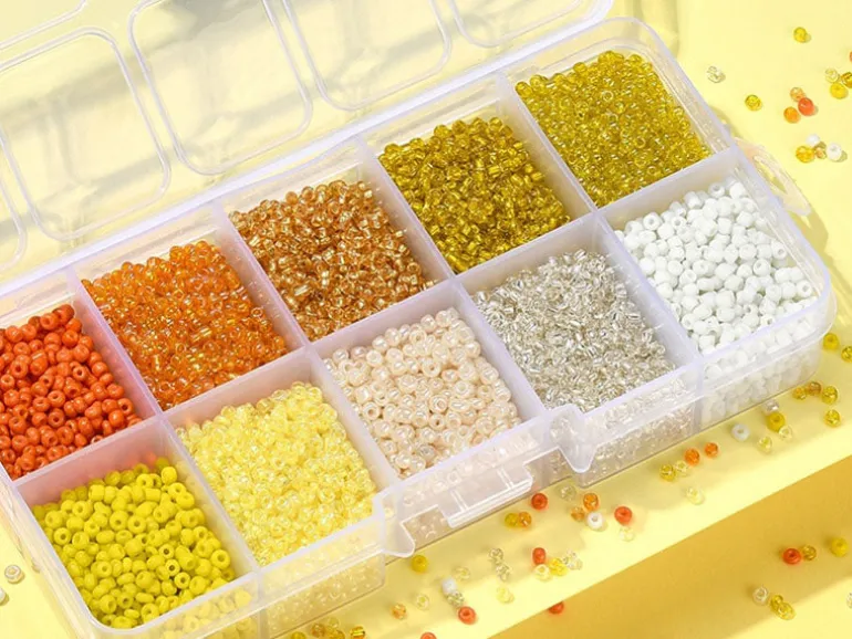 Boite de perles de rocailles - 10 Nuances jaunes orangées - 2,5mm - 8500 pcs
