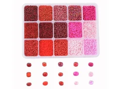 Boite de perles de rocailles Nuances rouges & roses - 15 couleurs - 2,5mm