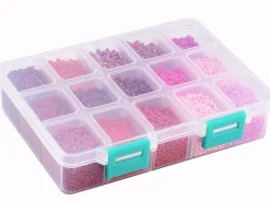 Boite de perles de rocailles Nuances rouges & roses - 15 couleurs - 2,5mm