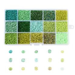 Boite de perles de rocailles - 15 Nuances Vertes - 2,5mm
