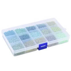 Boite de perles de rocailles - 15 Nuances Vertes - 2,5mm
