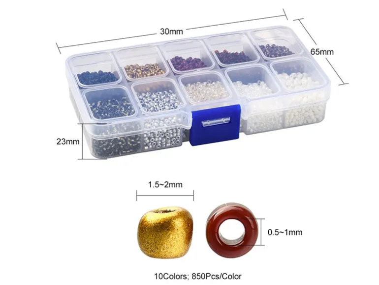 Boite de perles de rocailles - 10 Nuances Métal - 2,5mm - 8500 pcs