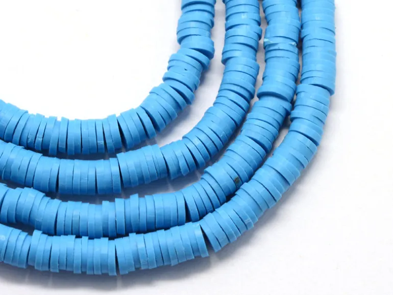 Boite de perles rondelles heishi 6 mm - bleu céruléen