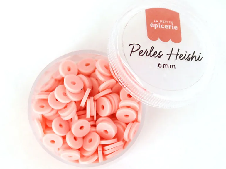 Boite de perles rondelles heishi 6 mm - rose poudré
