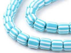 Boite de perles tubes Heishi 6 mm - rayé bleu turquoise
