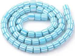 Boite de perles tubes Heishi 6 mm - rayé bleu turquoise