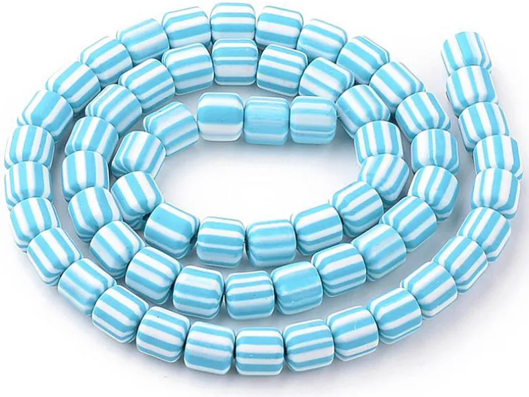 Boite de perles tubes Heishi 6 mm - rayé bleu turquoise