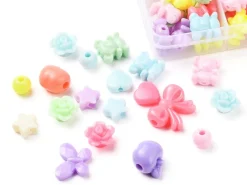 Boîte d'assortiment de perles en plastiques pastels - Forme mixte