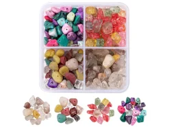 Boîte de 4 compartiments de perles naturelles et synthétiques