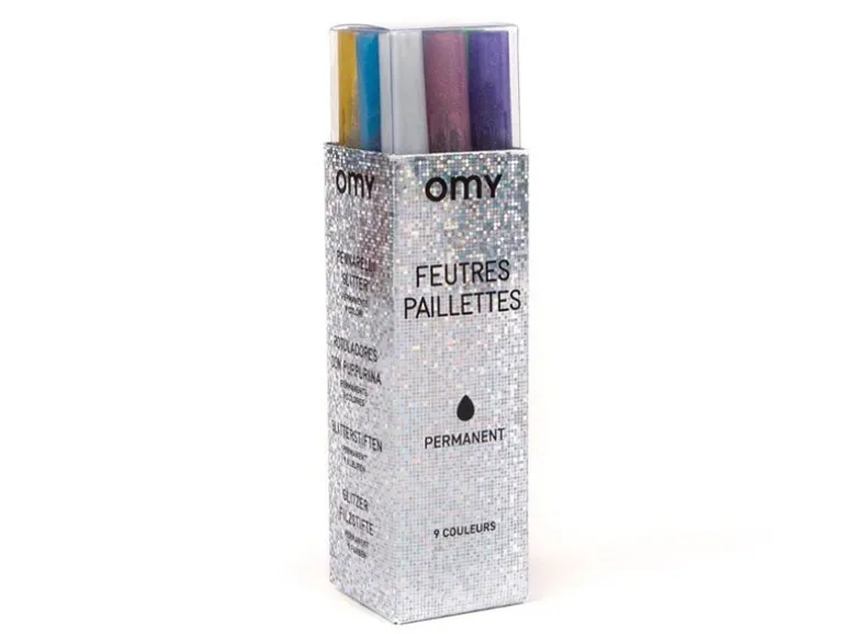 Boîte de 9 feutres pailletés permanents