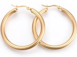 Boucles d'oreilles créoles - acier inoxydable doré - 39 mm