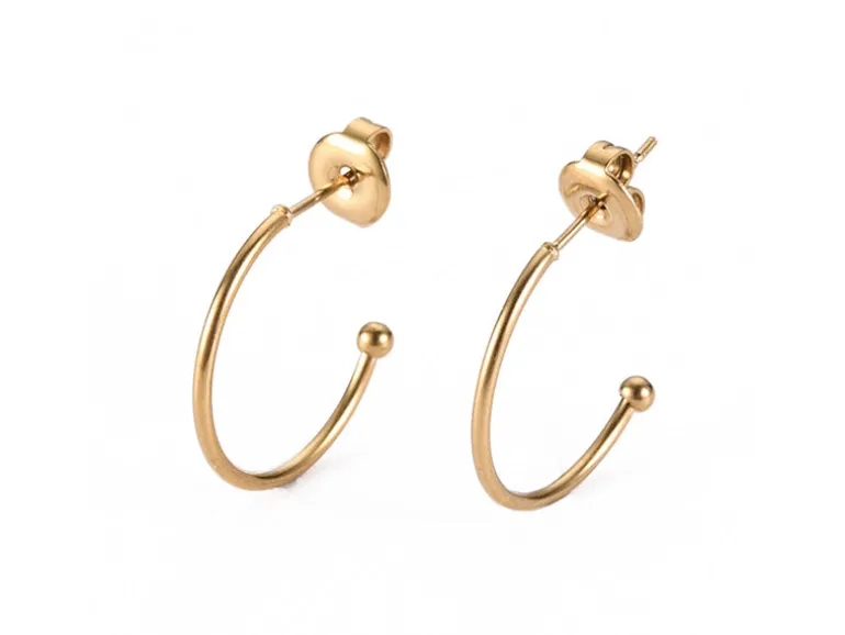 Boucles d'oreilles demi-créoles pour perles heishi - Doré à l'or fin 18k - 19 x 20 x 1.5 mm