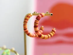 Boucles d'oreilles demi-créoles pour perles heishi - Doré à l'or fin 18k - 36 x 36 mm