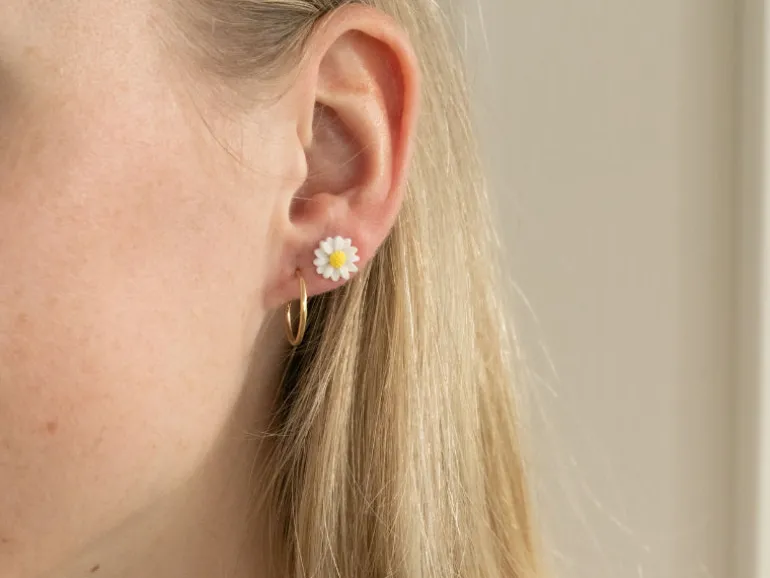 Boucles d'oreilles en porcelaine - Pâquerette