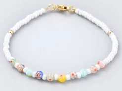 Bracelet blanc à perles millefiori en verre