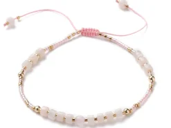 Bracelet fin - perles d' aventurine et quartz rose - taille ajustable