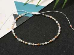 Bracelet fin en perles de verre - rose - taille ajustable