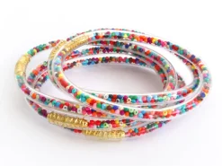 Bracelet jonc bouddhiste fantaisie - inclusion de perles de rocailles multicolores
