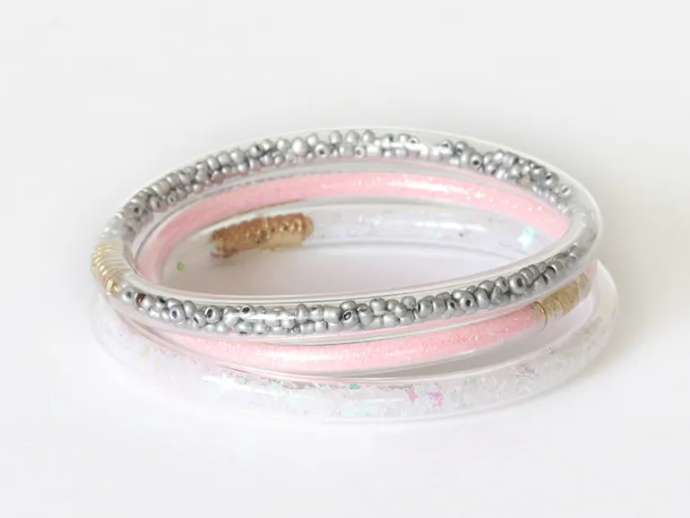 Bracelet jonc bouddhiste fantaisie - rose pâle - paillettes fines