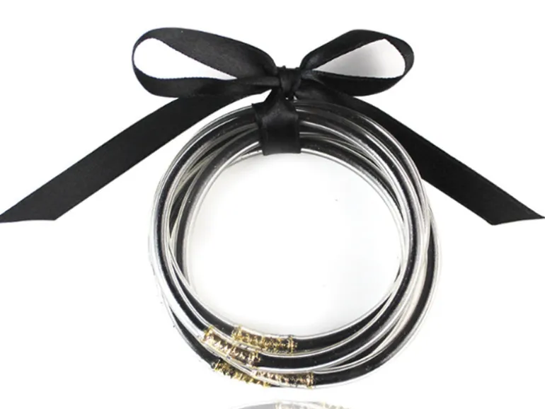 Bracelet jonc bouddhiste fantaisie - noir - paillettes fines