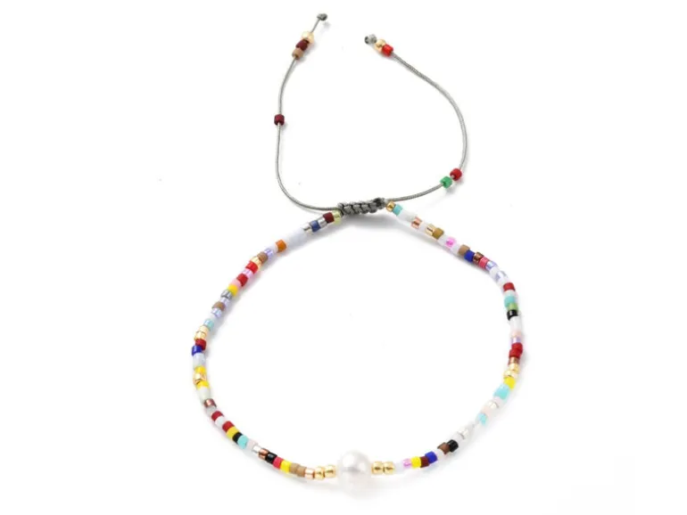 Bracelet nylon tressé réglable perles rocailles et miyuki - Multicolore