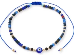 Bracelet perles œil bleu - porte bonheur - taille ajustable