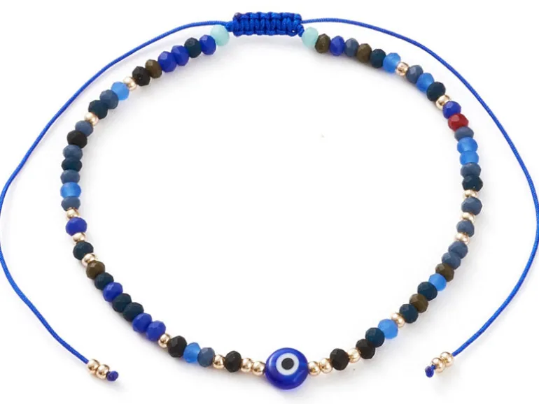 Bracelet perles œil bleu - porte bonheur - taille ajustable