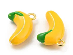 Breloque banane émaillée en laiton doré à l’or fin