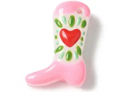 Breloque bottine rose en verre avec cœur rouge