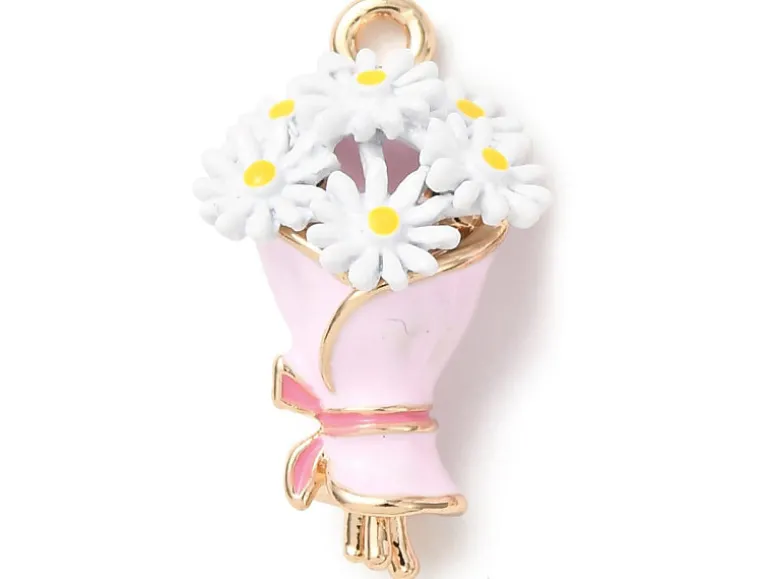 Breloque bouquet de fleurs émaillée - doré
