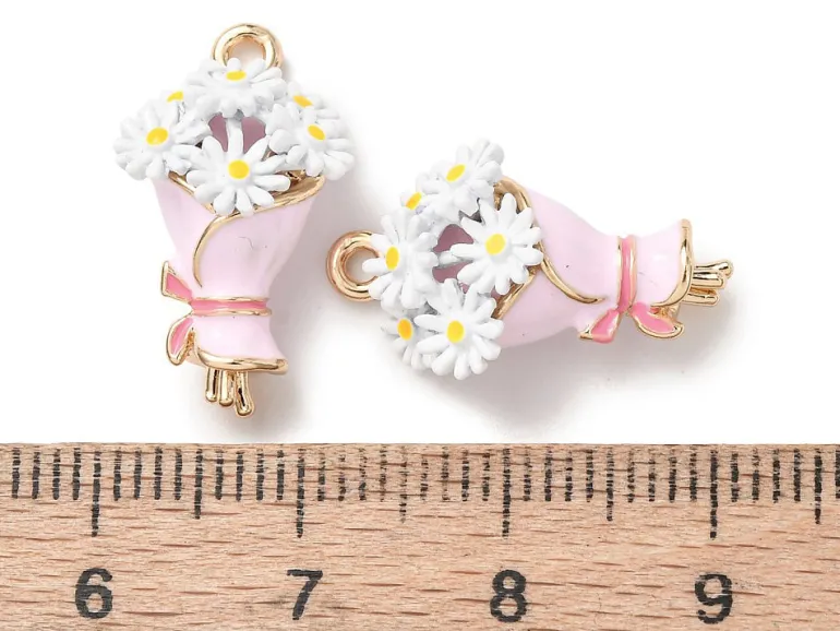 Breloque bouquet de fleurs émaillée - doré