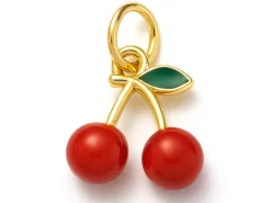 Breloque cerises émaillées en laiton plaqué or 18 K – Duo fruité pour créations DIY