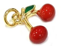 Breloque cerises émaillées en laiton plaqué or 18 K – Duo fruité pour créations DIY