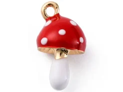 Breloque champignon rouge émaillée - doré