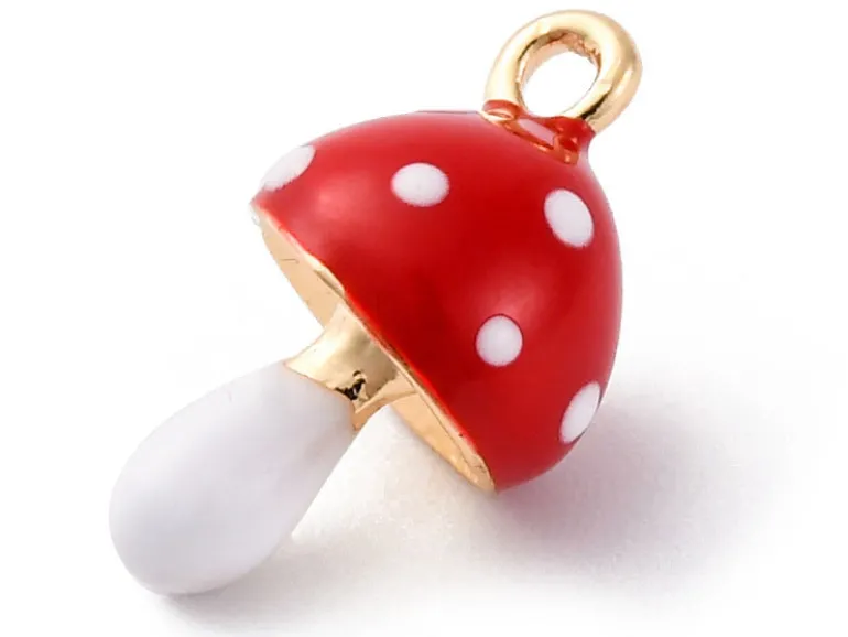 Breloque champignon rouge émaillée - doré