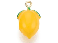 Breloque citron jaune émaillée - doré
