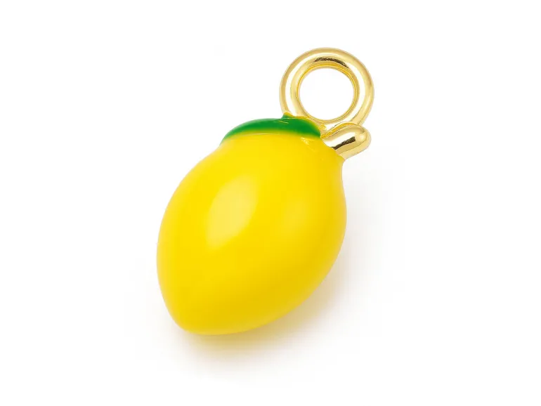 Breloque citron émaillée en laiton doré à l’or fin
