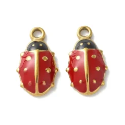 Breloque coccinelle émaillée en acier inoxydable 304 doré à l’or fin