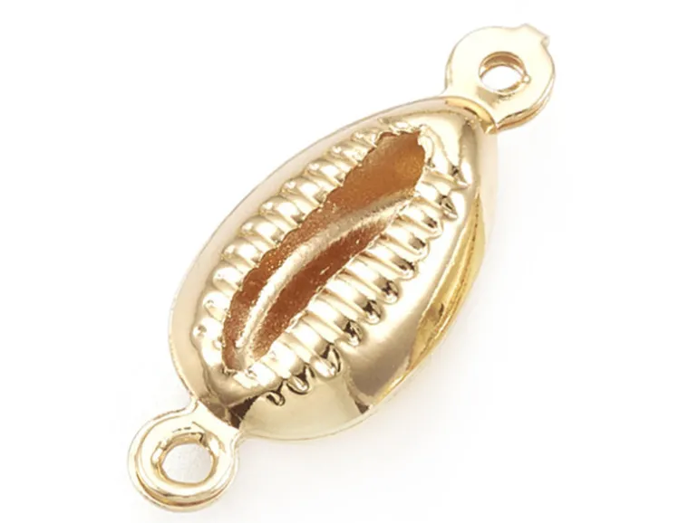 Breloque connecteur petit cauris - laiton doré à l'or fin 24K