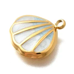 Breloque coquillage émaillé bleu clair en acier inoxydable 304 doré à l’or fin 18 K