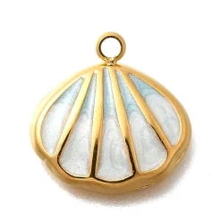 Breloque coquillage émaillé bleu clair en acier inoxydable 304 doré à l’or fin 18 K