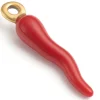 Breloque corne italienne en émail rouge foncé sur acier inoxydable 304 plaqué or