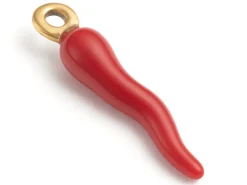 Breloque corne italienne en émail rouge foncé sur acier inoxydable 304 plaqué or