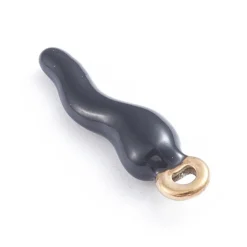 Breloque corne italienne en émail noir sur acier inoxydable 304 plaqué or