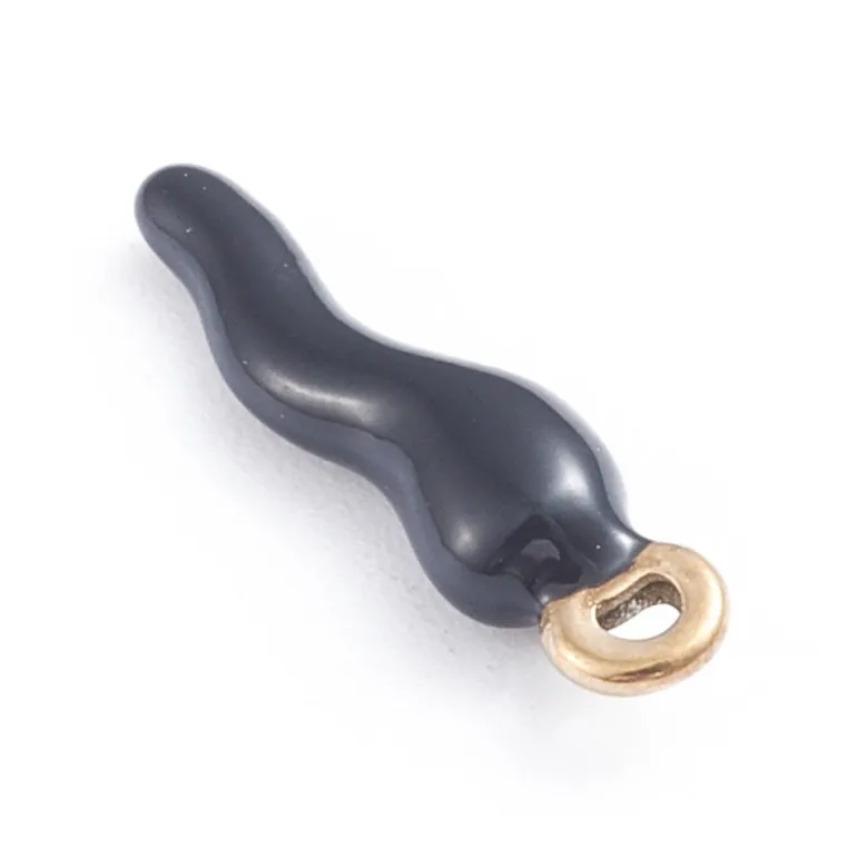 Breloque corne italienne en émail noir sur acier inoxydable 304 plaqué or