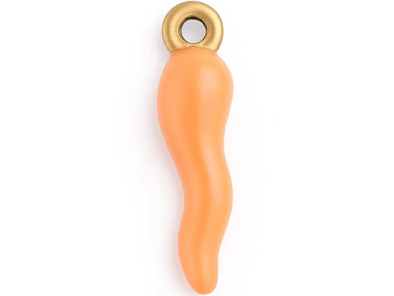 Breloque corne italienne en émail saumon clair sur acier inoxydable 304 plaqué or